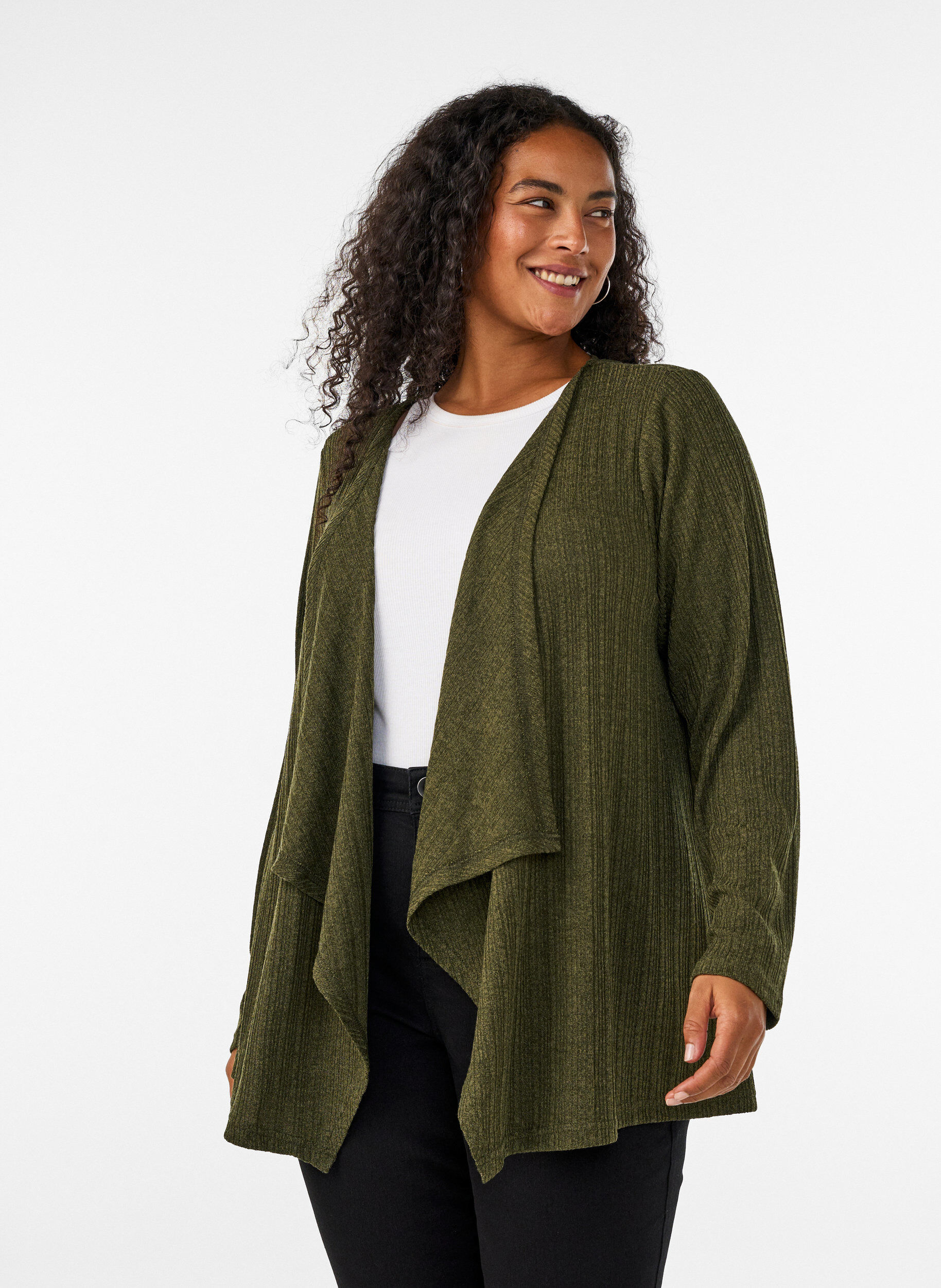 ZizzifashionOpen cardigan in textured jersey, Blue, Model image number 0