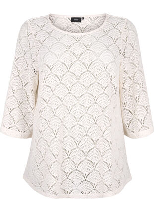 Crochet blouse with 3/4 sleeves, Sandshell, Packshot image number 0