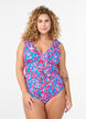Floral swimsuit with ruffles and removable pads, Blue, Model image number 0