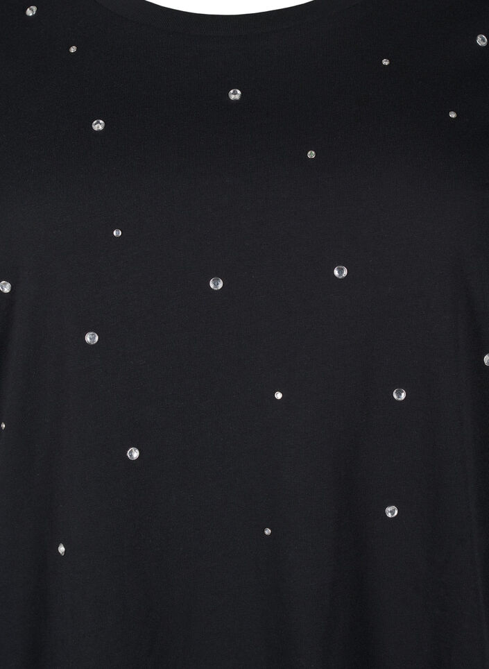 Cotton T-shirt with rhinestones, Black, Packshot image number 2