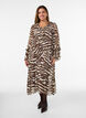 Midi dress with ruffle details and V-neck, Brown, Model image number 0