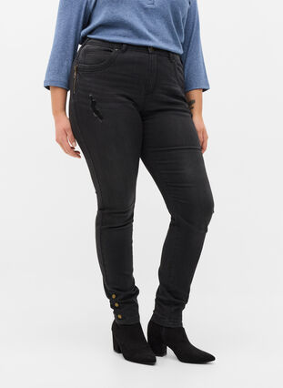 Super slim Amy jeans with slit and buttons, Grey Denim, Model image number 2