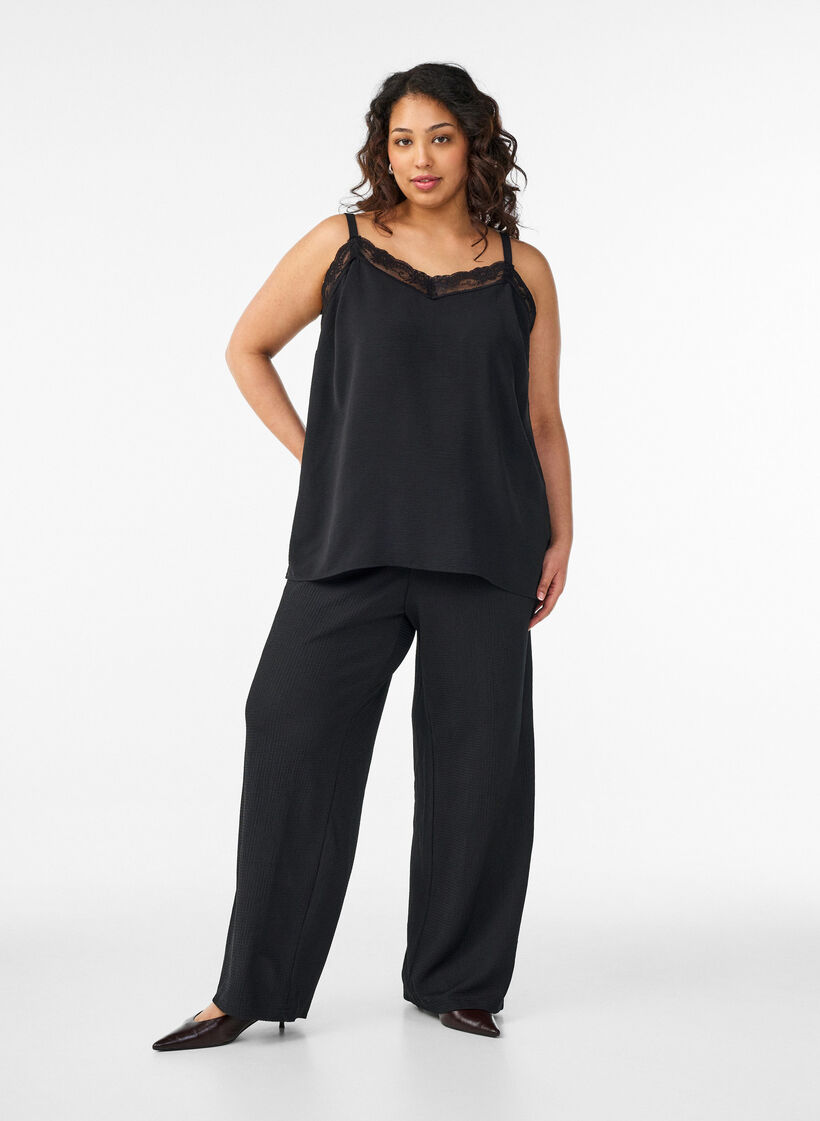 Wide-leg trousers in a light textured fabric, Black, Model image number 0