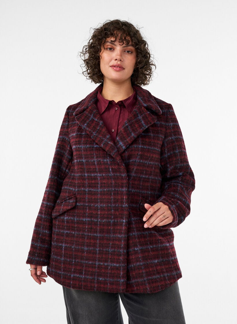 Checked jacket with pockets, Red, Model
