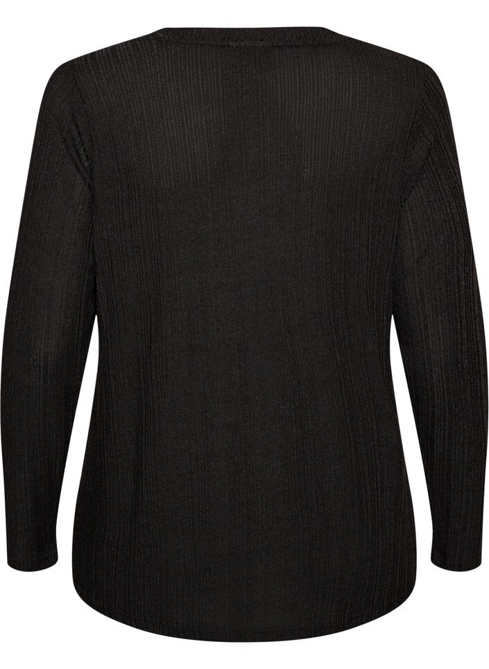 Jersey blouse with ribbed structure and long sleeves, Black, Packshot image number 1