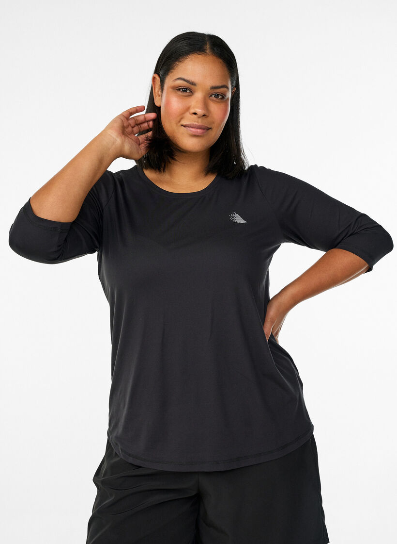 Sports top with 3/4 sleeves, Black, Model image number 0