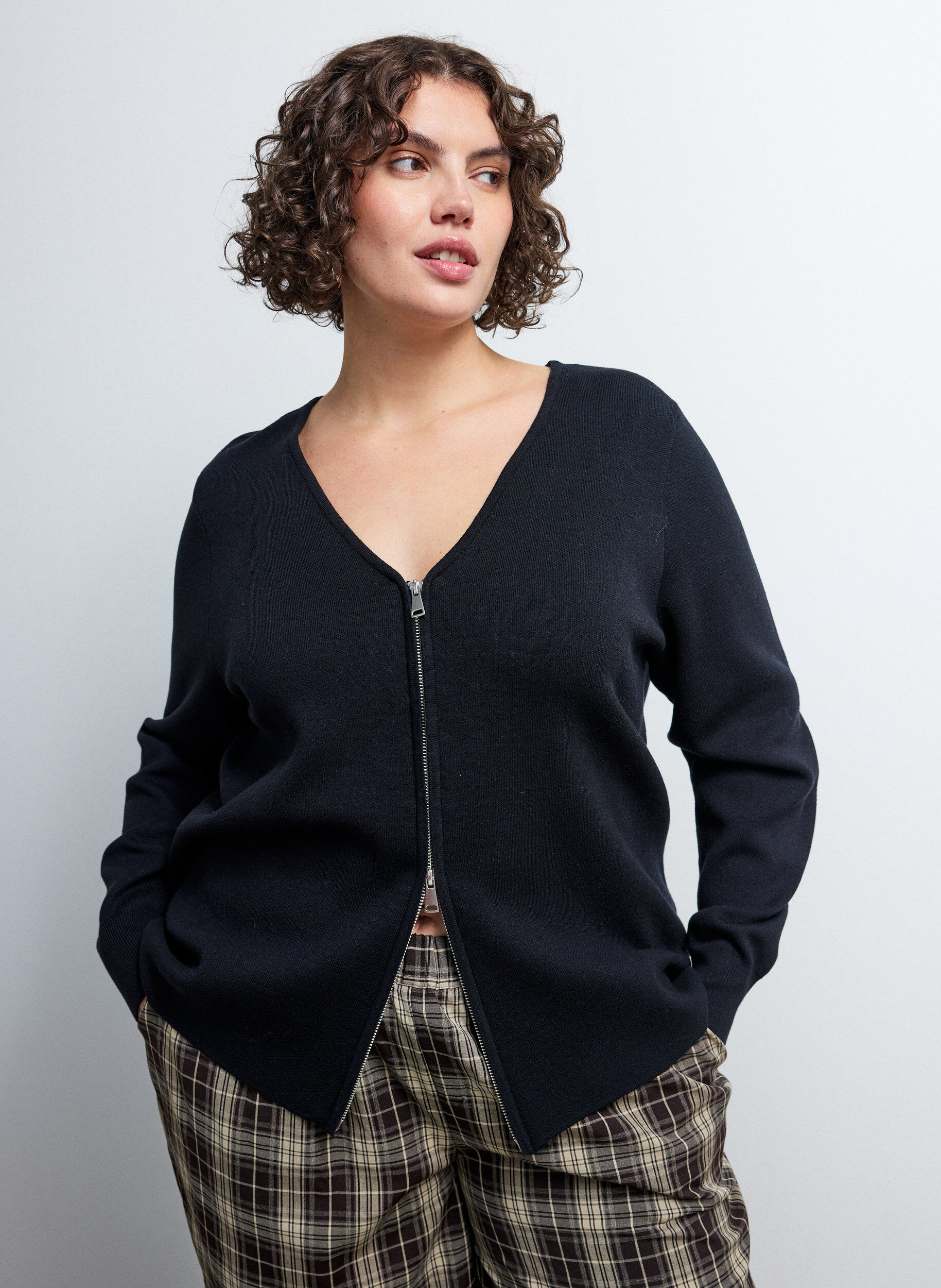 ZizzifashionCardigan with 2-way zip, Black, Model image number 0