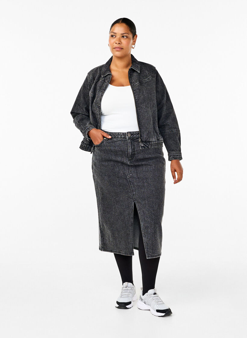 Denim jacket with hidden zip, Dark Grey Denim, Model image number 2