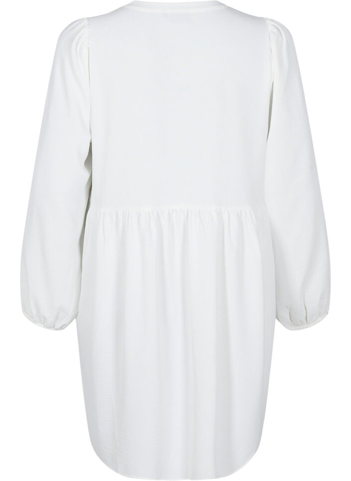 FLASH - Short dress with pleats and long sleeves, White, Packshot image number 1