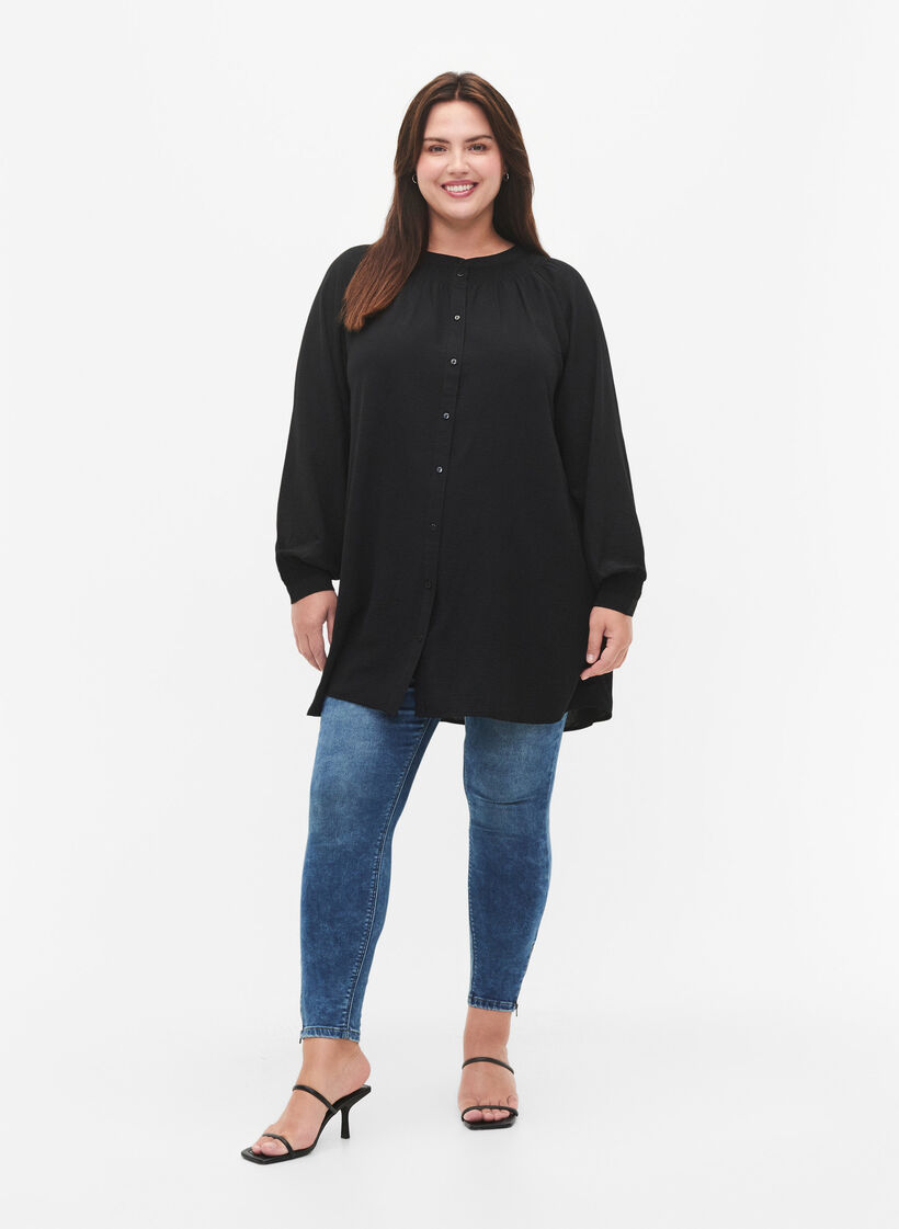 Long-sleeved tunic with smock, Black, Model image number 2