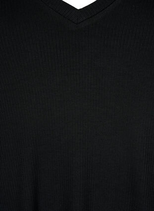 Ribbed viscose T-shirt with v-neck, Black, Packshot image number 2