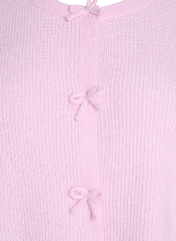 Short-sleeved knit cardigan with bows, Pink, Packshot image number 2