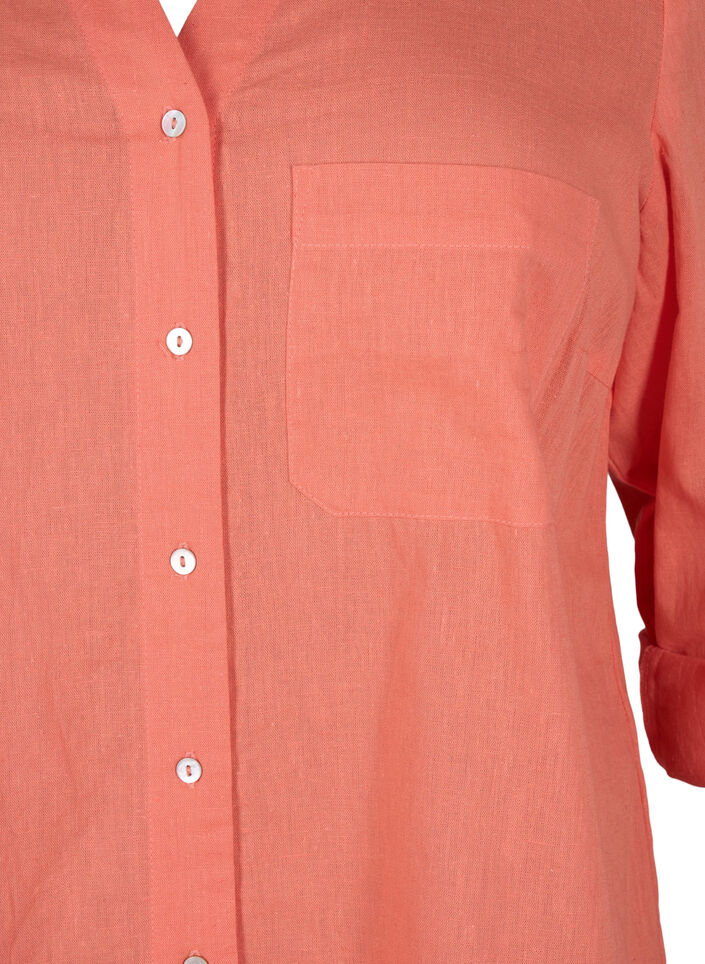 Shirt blouse with button closure in cotton-linen blend, Living Coral, Packshot image number 2