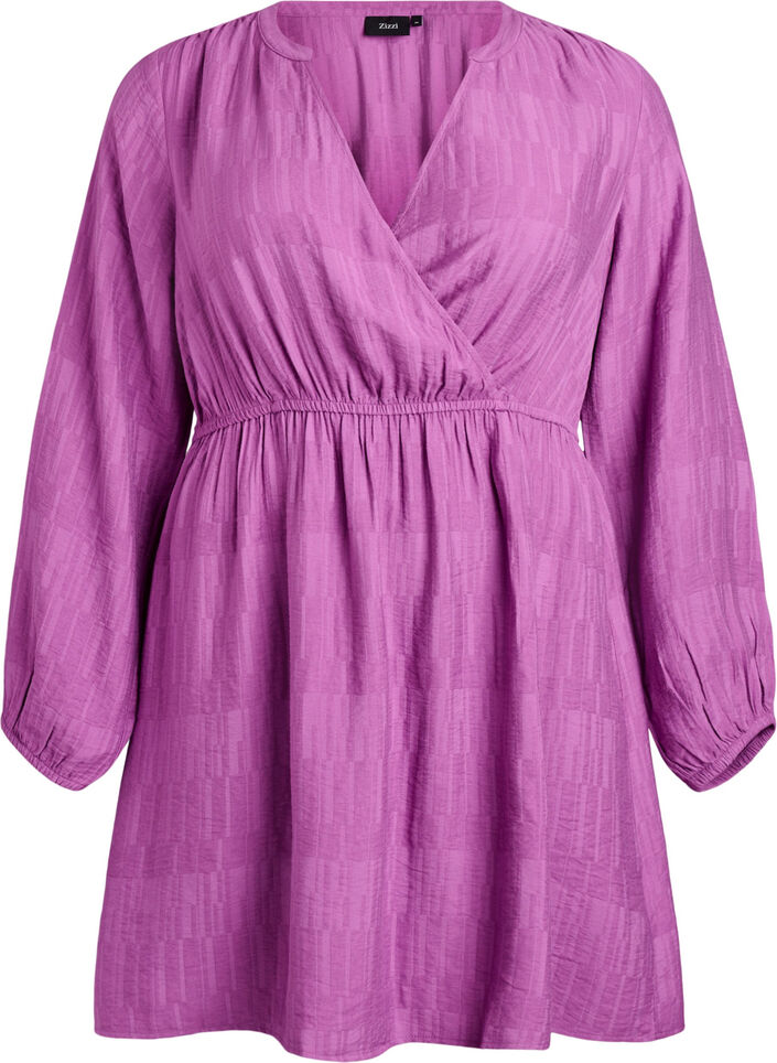 Short textured dress with wrap look, Purple, Packshot image number 0