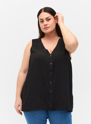 Viscose top with buttons, Black, Model image number 0
