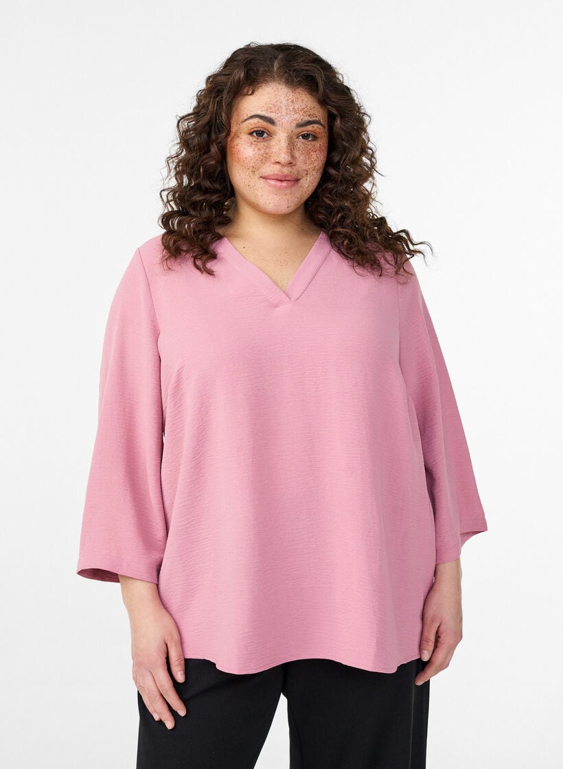 Blouse with 3/4 sleeves, Rose, Model image number 0