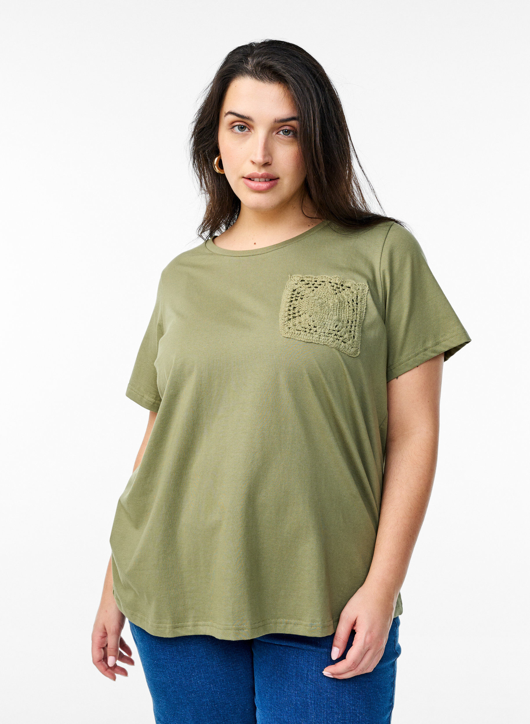 Zizzifashion T-shirt in organic cotton with chest pocket, Green, Model image number 0