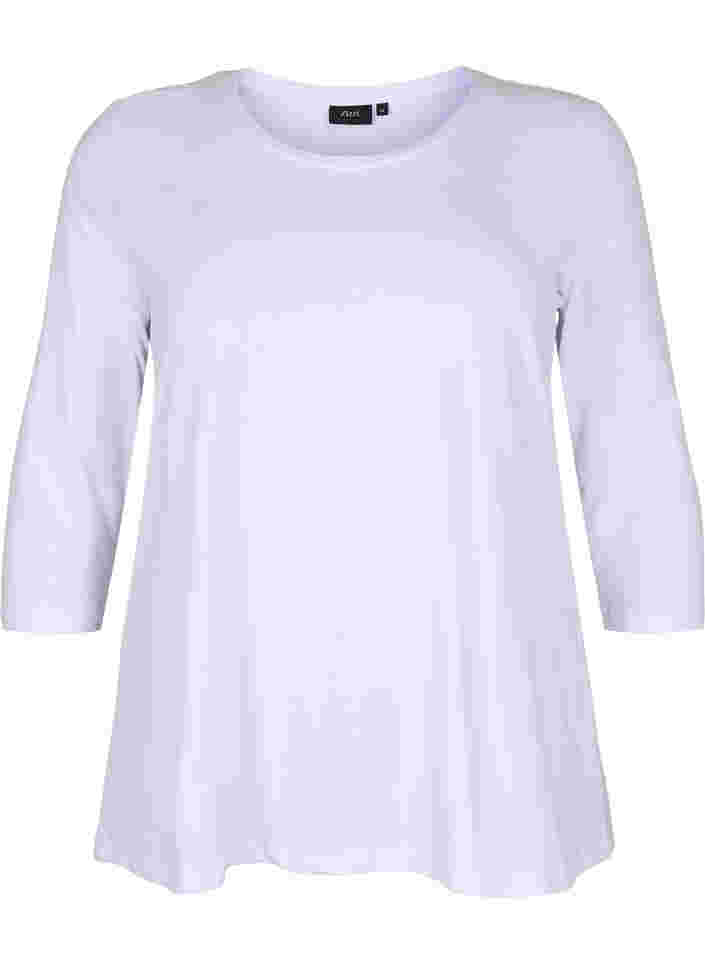 Basic cotton t-shirt with 3/4 sleeves, Bright White, Packshot image number 0