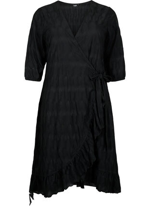 FLASH - Wrap Dress with 3/4 Sleeves, Black, Packshot image number 0