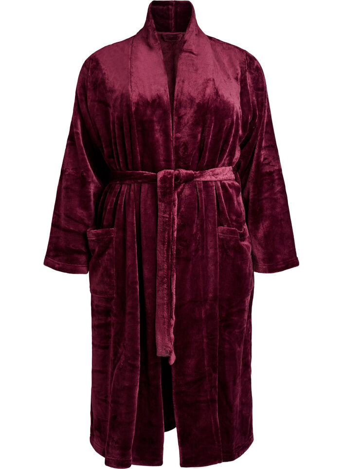 Robe in soft velour with pockets, Dark Bordeaux, Packshot image number 0