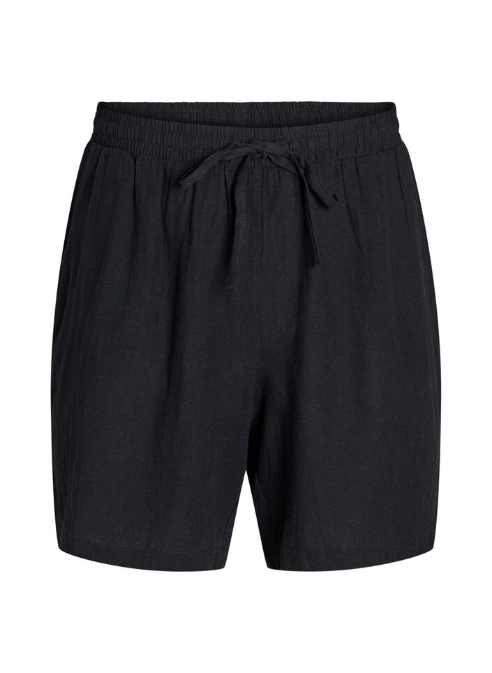 Loose shorts in linen and viscose, Black, Packshot image number 0