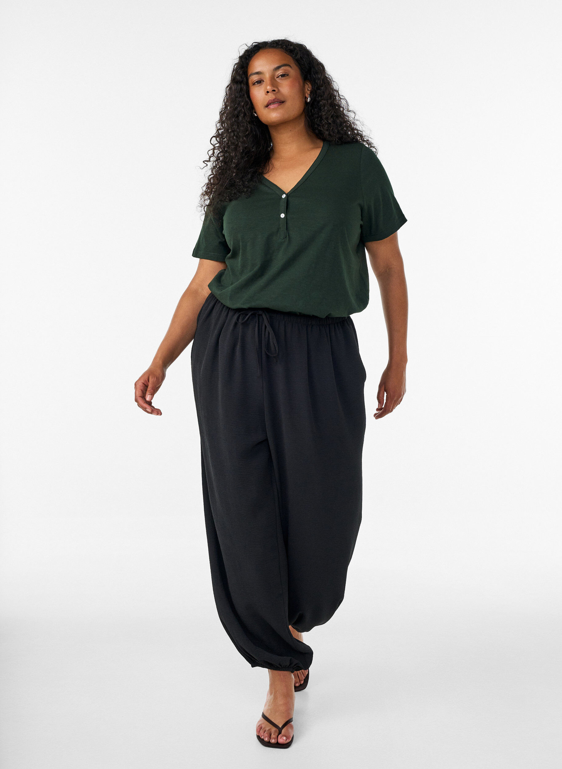 ZizzifashionT-shirt with button detail, Green, Model image number 1