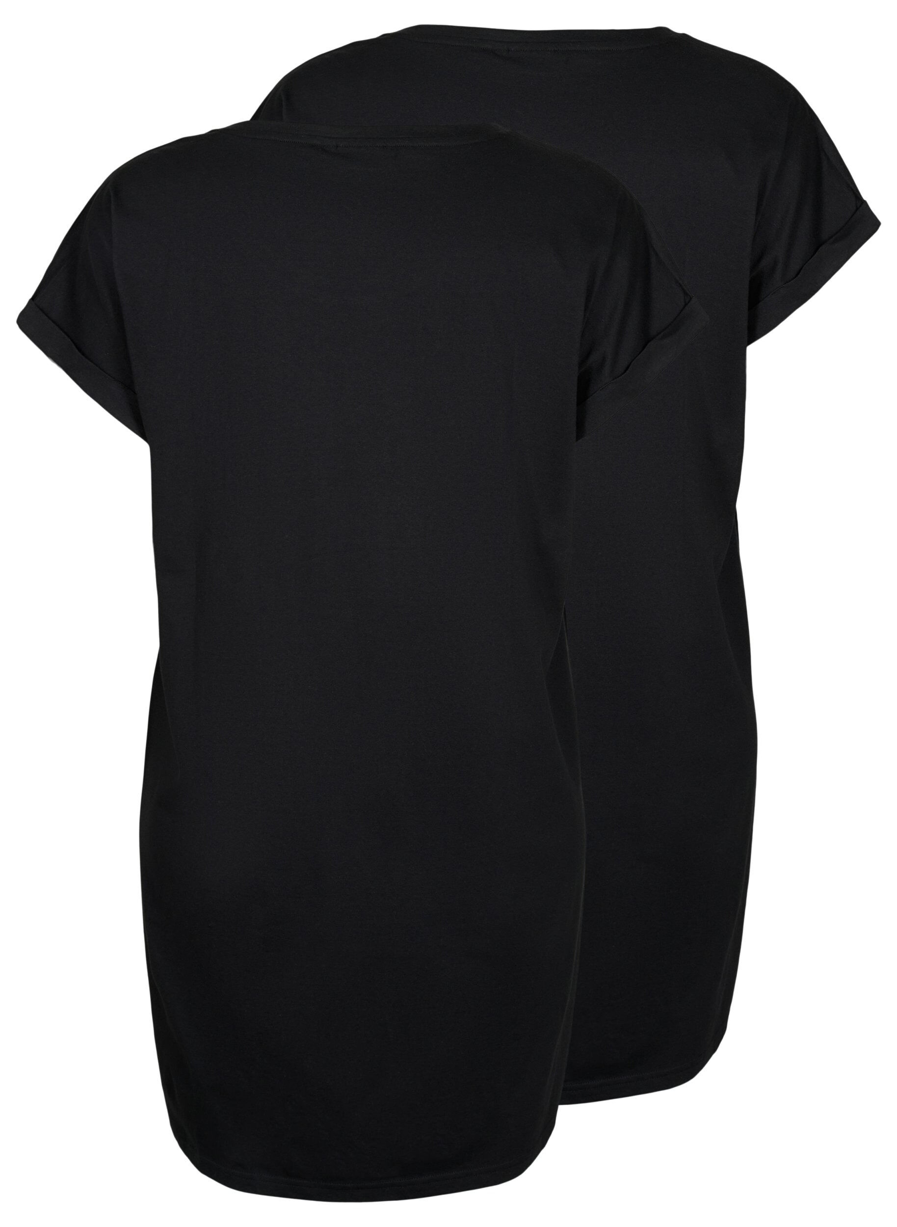Zizzifashion 2-pack cotton dress with short sleeves, Black/Black, Packshot image number 1