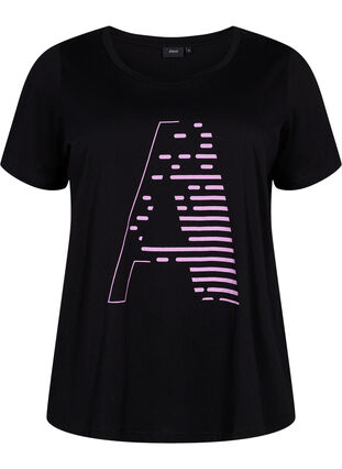 Sports t-shirt with print, Black w. Purple A, Packshot image number 0