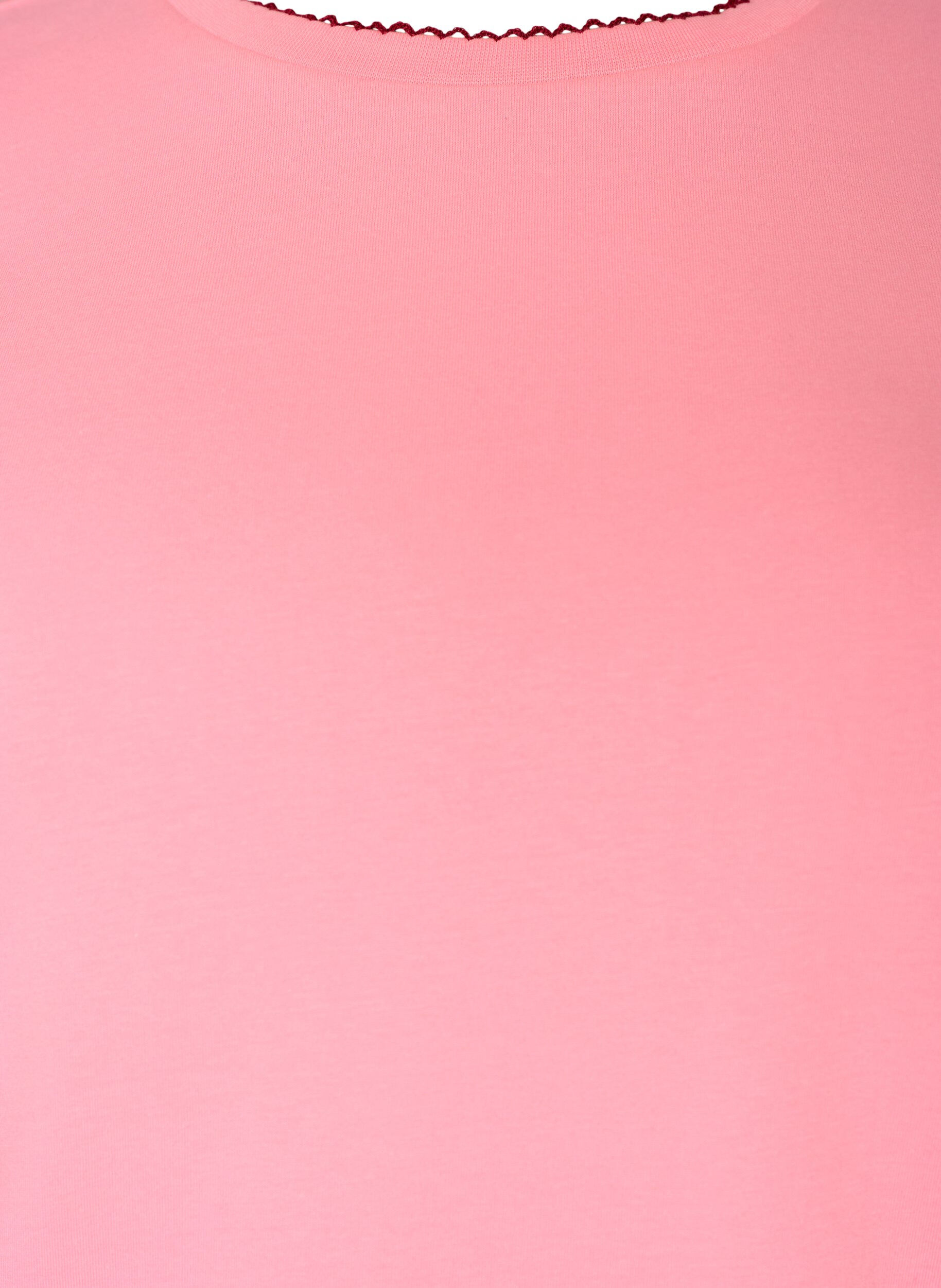ZizzifashionCotton T-shirt with wavy contrasting edges, Pink, Packshot image number 2