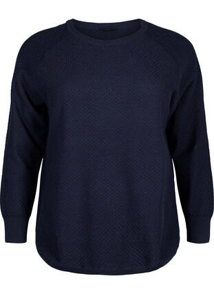 Pullover in organic cotton with texture pattern, Navy Blazer, Packshot image number 0