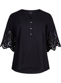 Shirt blouse with broderie anglaise and 3/4 sleeves