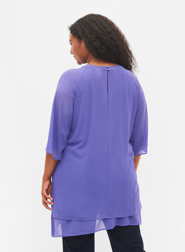 Chiffon blouse with 3/4 sleeves, Purple Corallites, Model image number 1