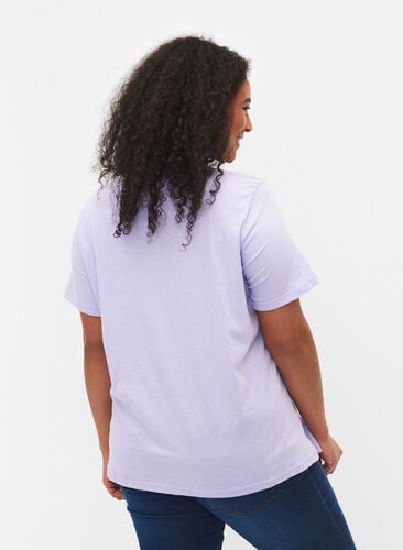 Cotton t-shirt with round neck and print, Lavender FACE, Model image number 1