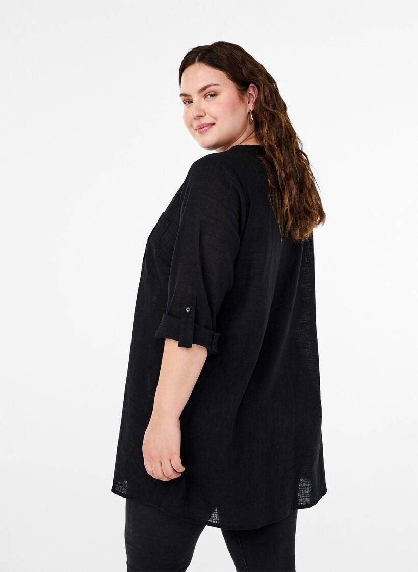 Cotton tunic with 3/4 sleeves, Black, Model image number 1