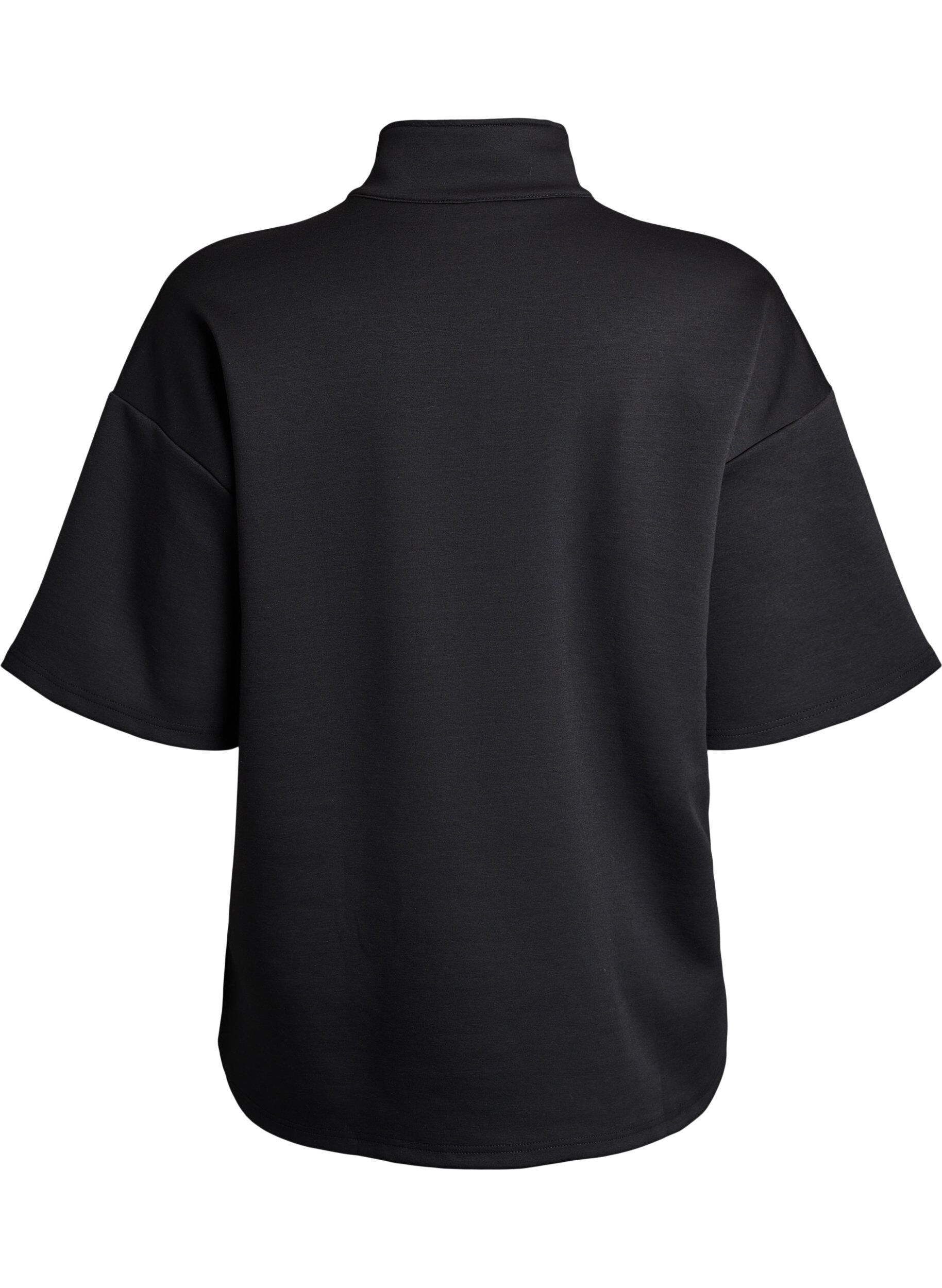 Zizzifashion Short-sleeved sweatshirt with a high collar, Black, Packshot image number 1