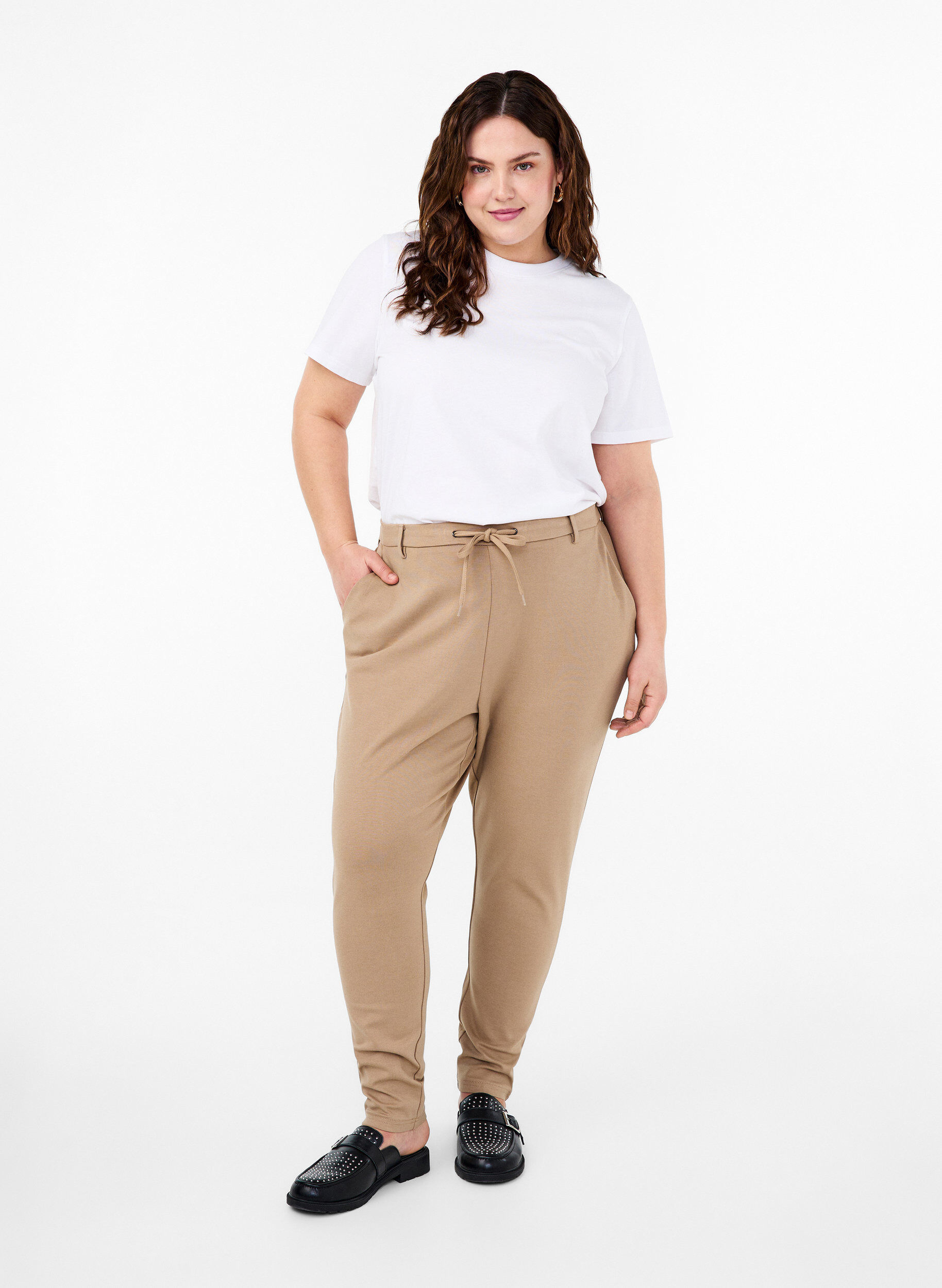 Zizzifashion Cropped Maddison trousers, Beige, Model image number 0