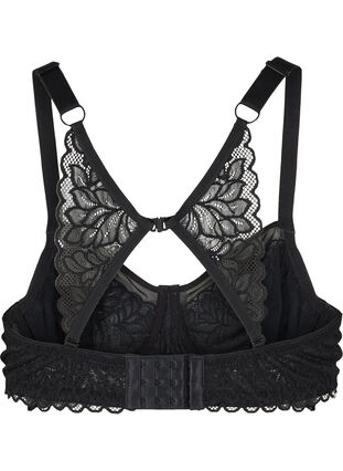 Lace bra with underwire and mesh details, Black, Packshot image number 1