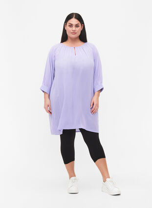 Viscose tunic with 3/4 sleeves, Lavender, Model image number 2