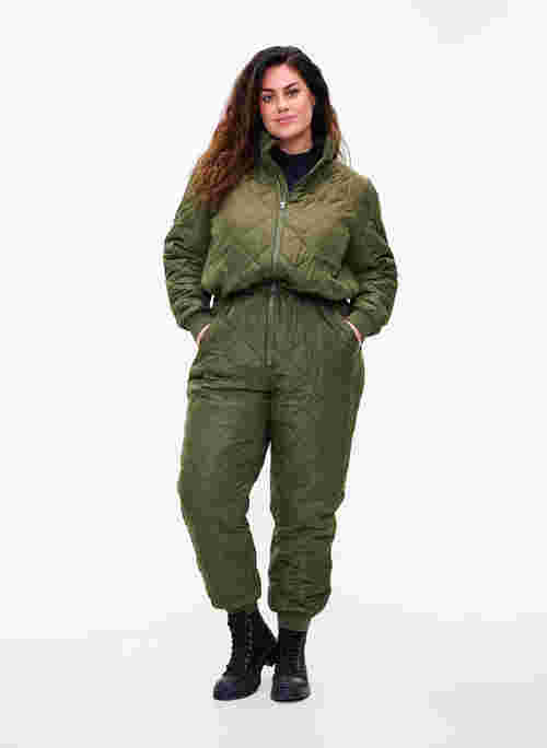 Quilted thermal jumpsuit with adjustable waist