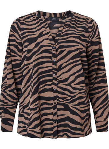 V-neck shirt with zebra print, Black/Brown Zebra, Packshot image number 0