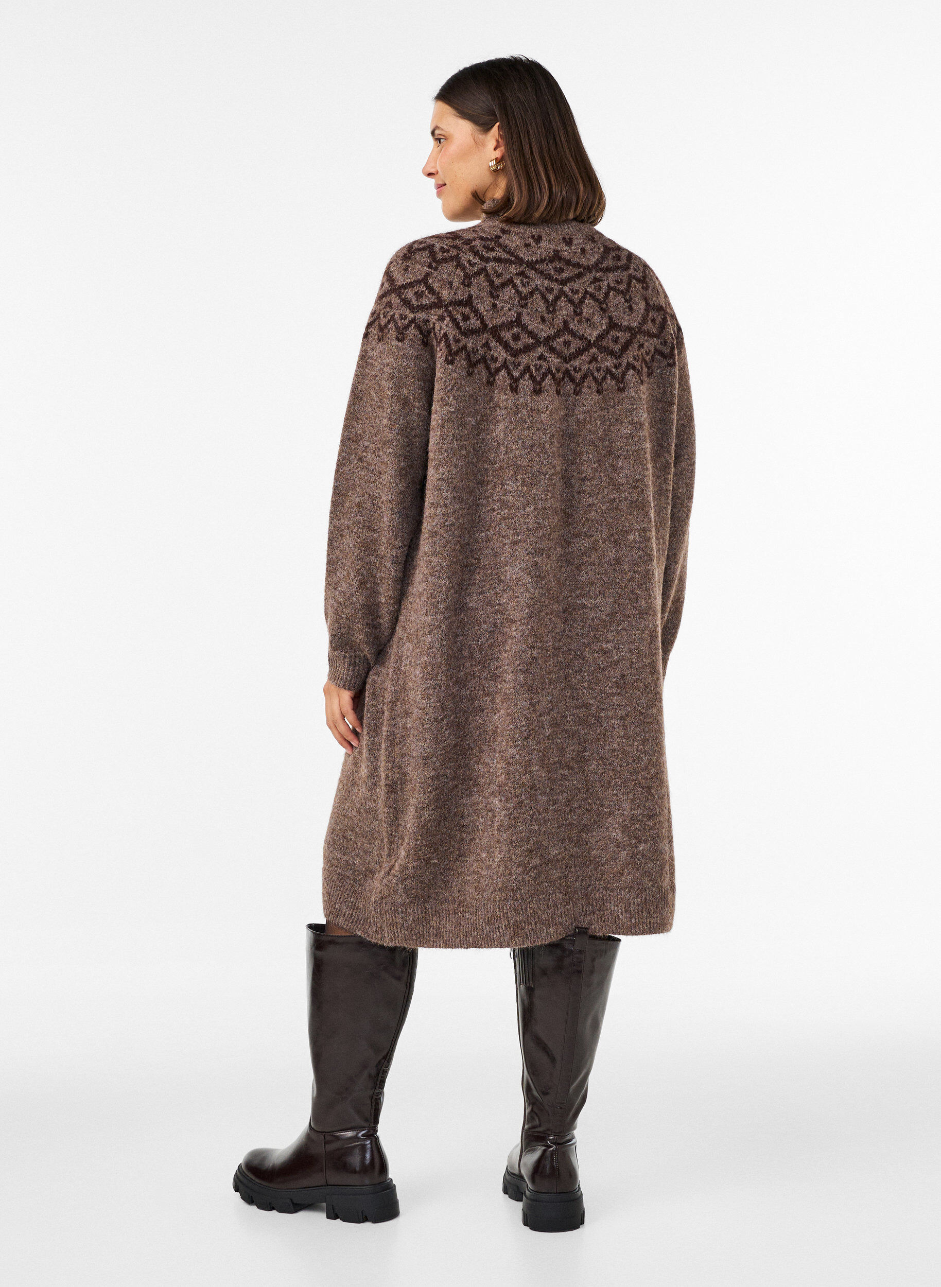 ZizzifashionKnitted dress with jacquard pattern, Brown, Model image number 2