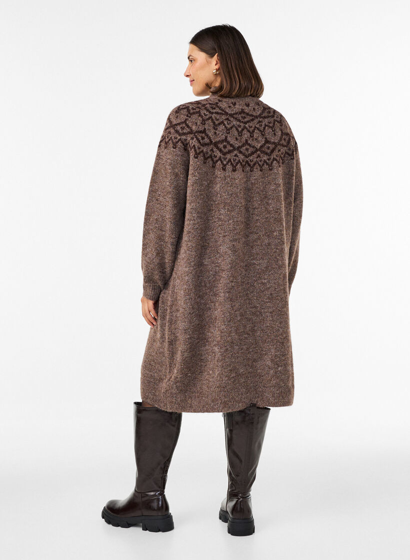 Knitted dress with jacquard pattern, Brown, Model image number 2