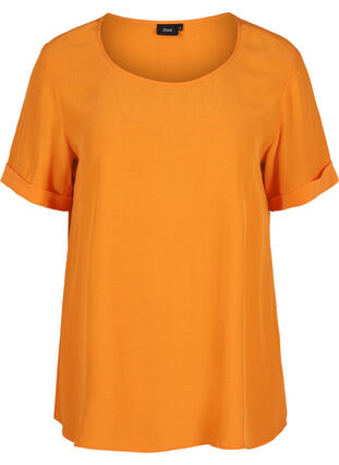 Short-sleeved viscose blouse, Orange Peel, Packshot image number 0