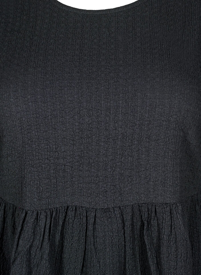 Short dress with texture and 3/4 sleeves, Black, Packshot image number 2