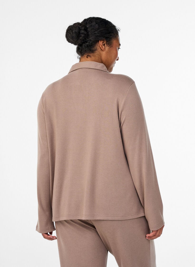 Long-sleeved jersey blouse with collar, Brown, Model image number 2