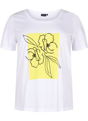 Cotton T-shirt with a motif, B. White w. Sulphur, Packshot image number 0