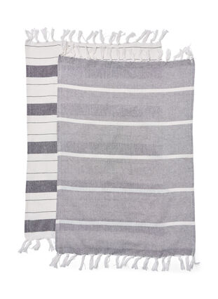 2-pack striped towel with fringes, 2-Pack Grey, Packshot image number 1