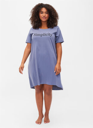 Short sleeved cotton nightdress with print, Grey W. Simplicity, Model image number 2