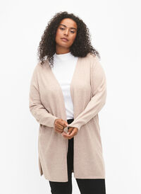 Knitted cardigan with vent and rib, Simply Taupe Mel., Model