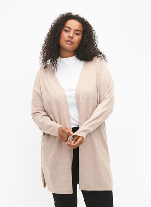 Knitted cardigan with vent and rib, Simply Taupe Mel., Model image number 0
